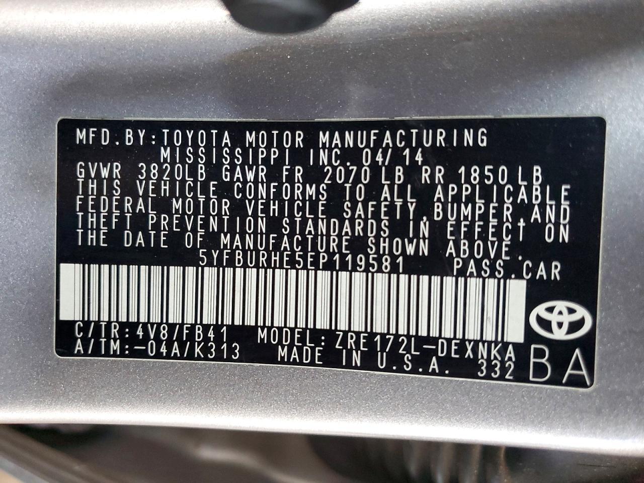 2014 TOYOTA COROLLA — фото 12