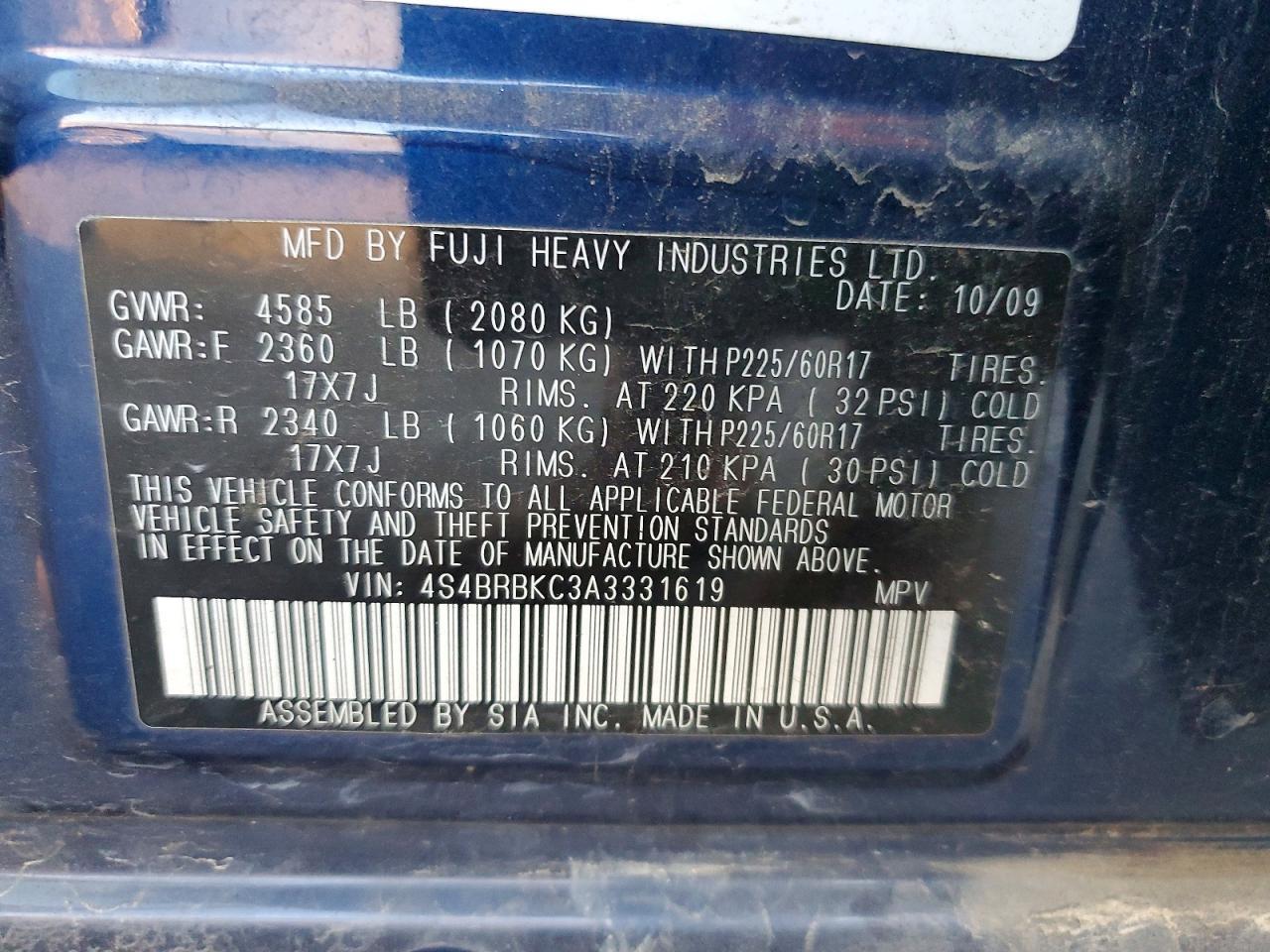 2010 SUBARU OUTBACK — фото 13