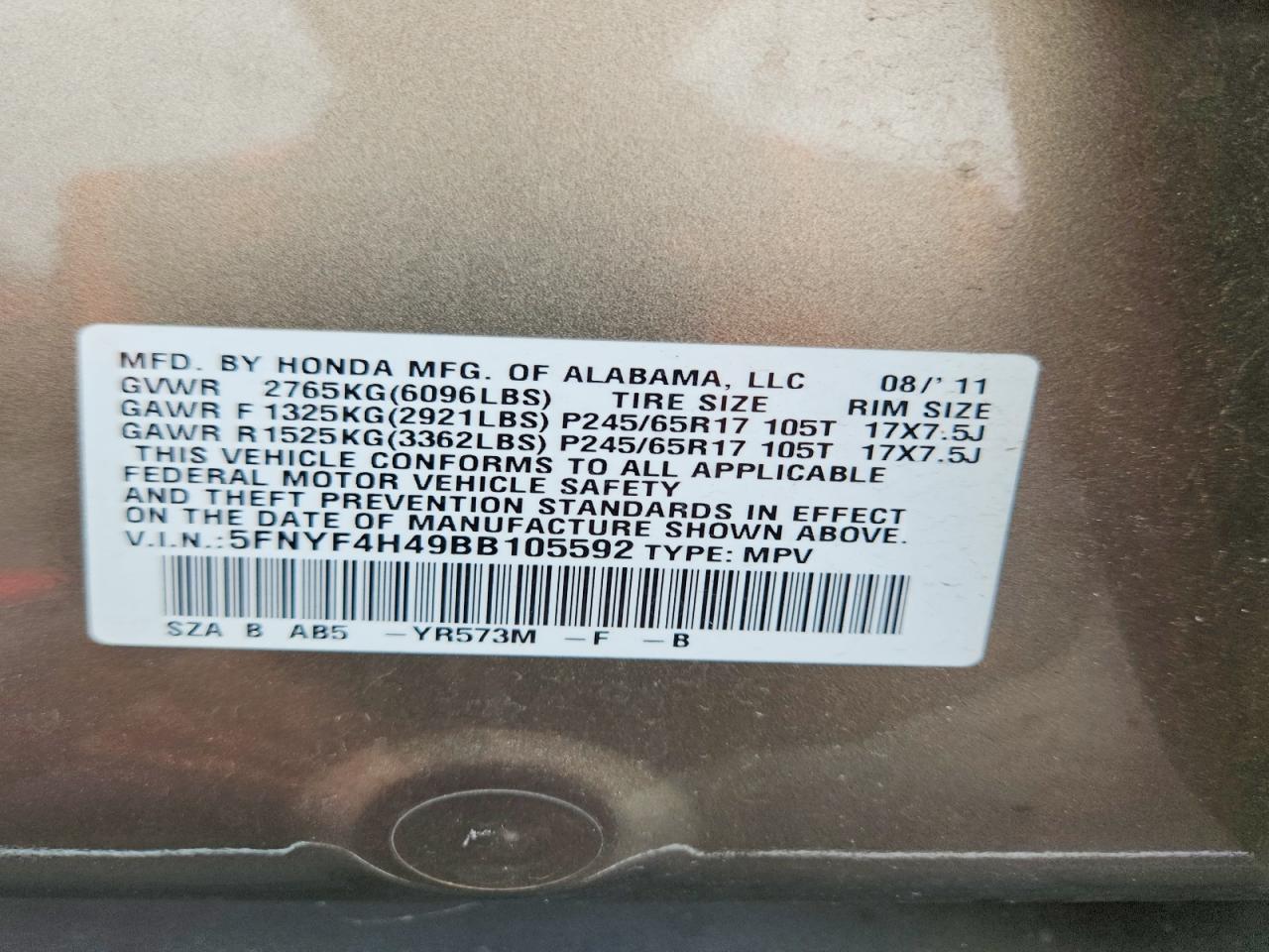 2011 HONDA PILOT — фото 13