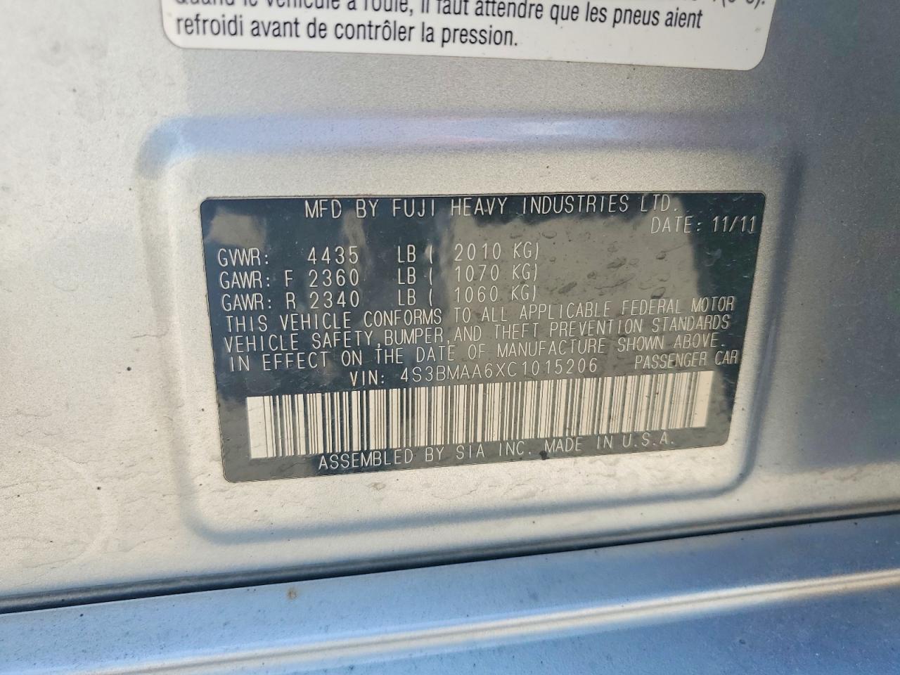 2012 SUBARU LEGACY — фото 12