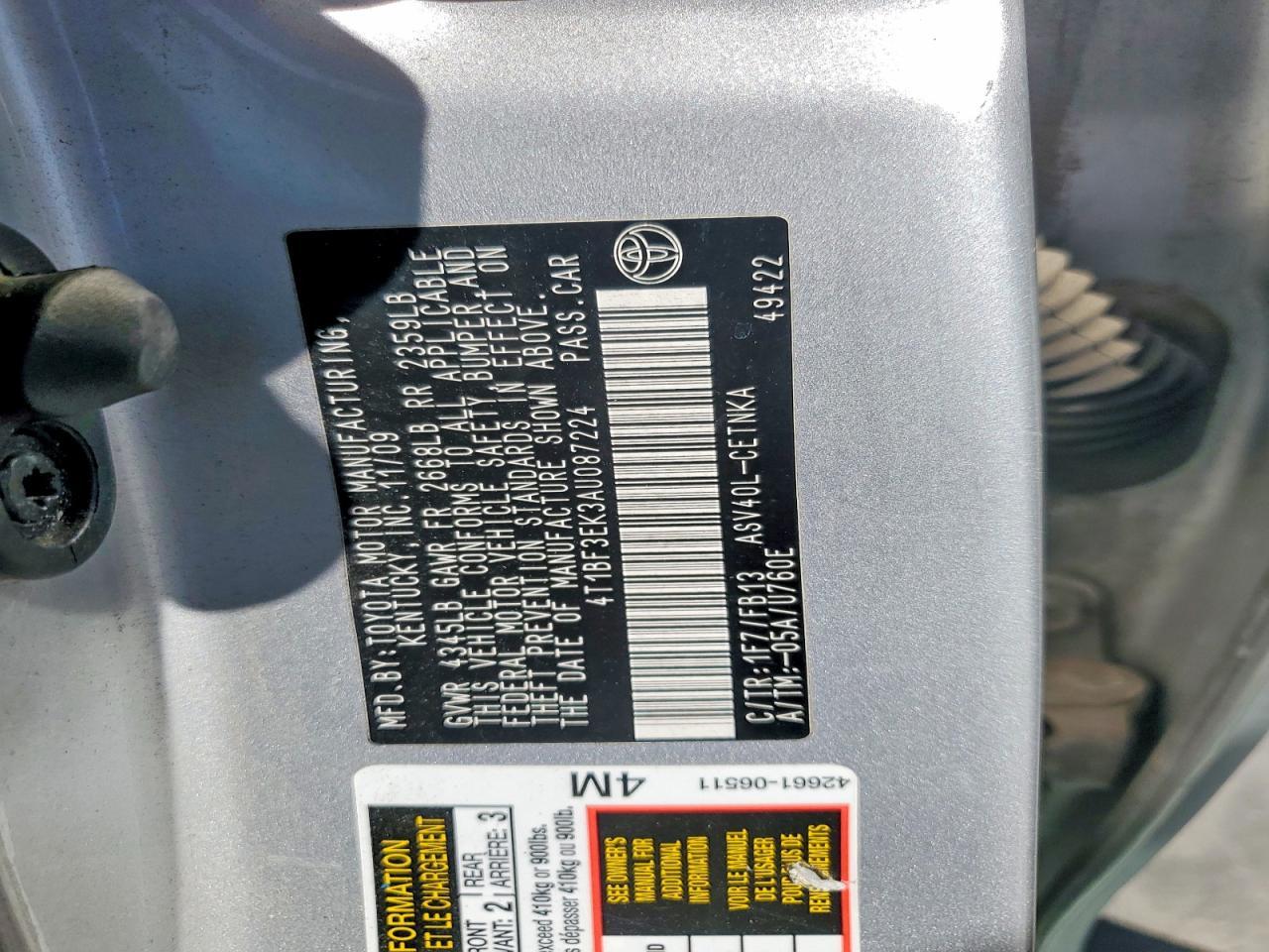 2010 TOYOTA CAMRY — фото 12