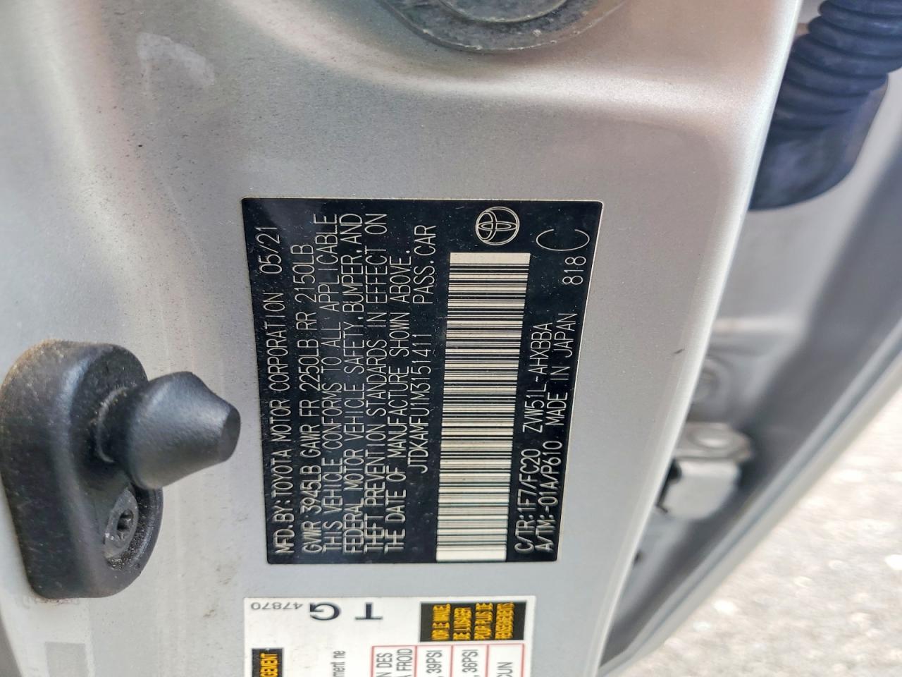 2021 TOYOTA PRIUS — фото 12
