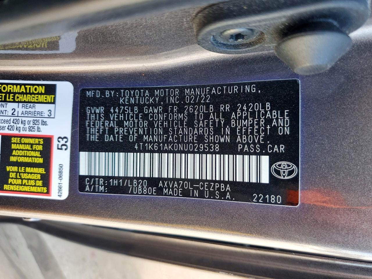2022 TOYOTA CAMRY — фото 12