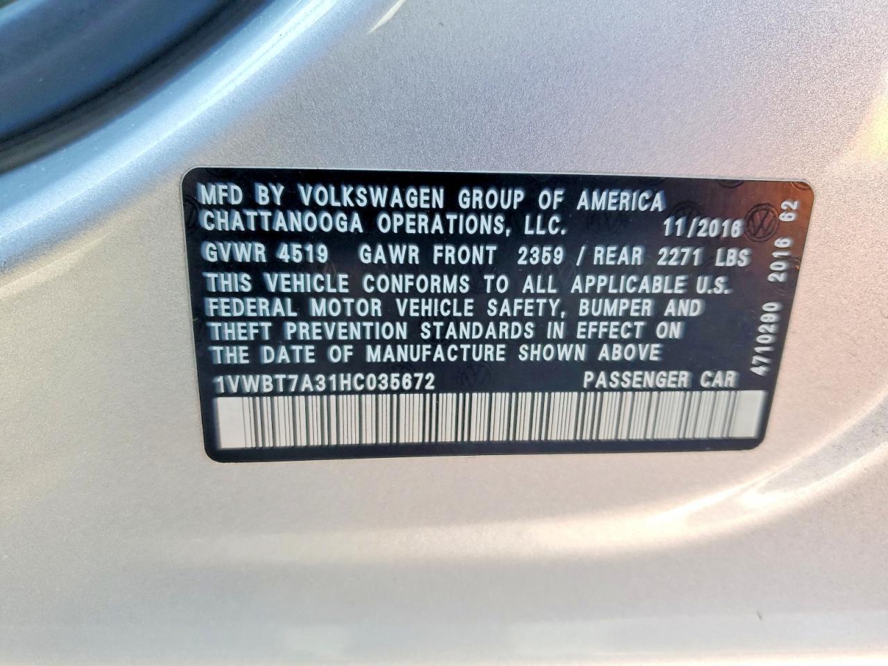 2017 VOLKSWAGEN PASSAT — фото 12