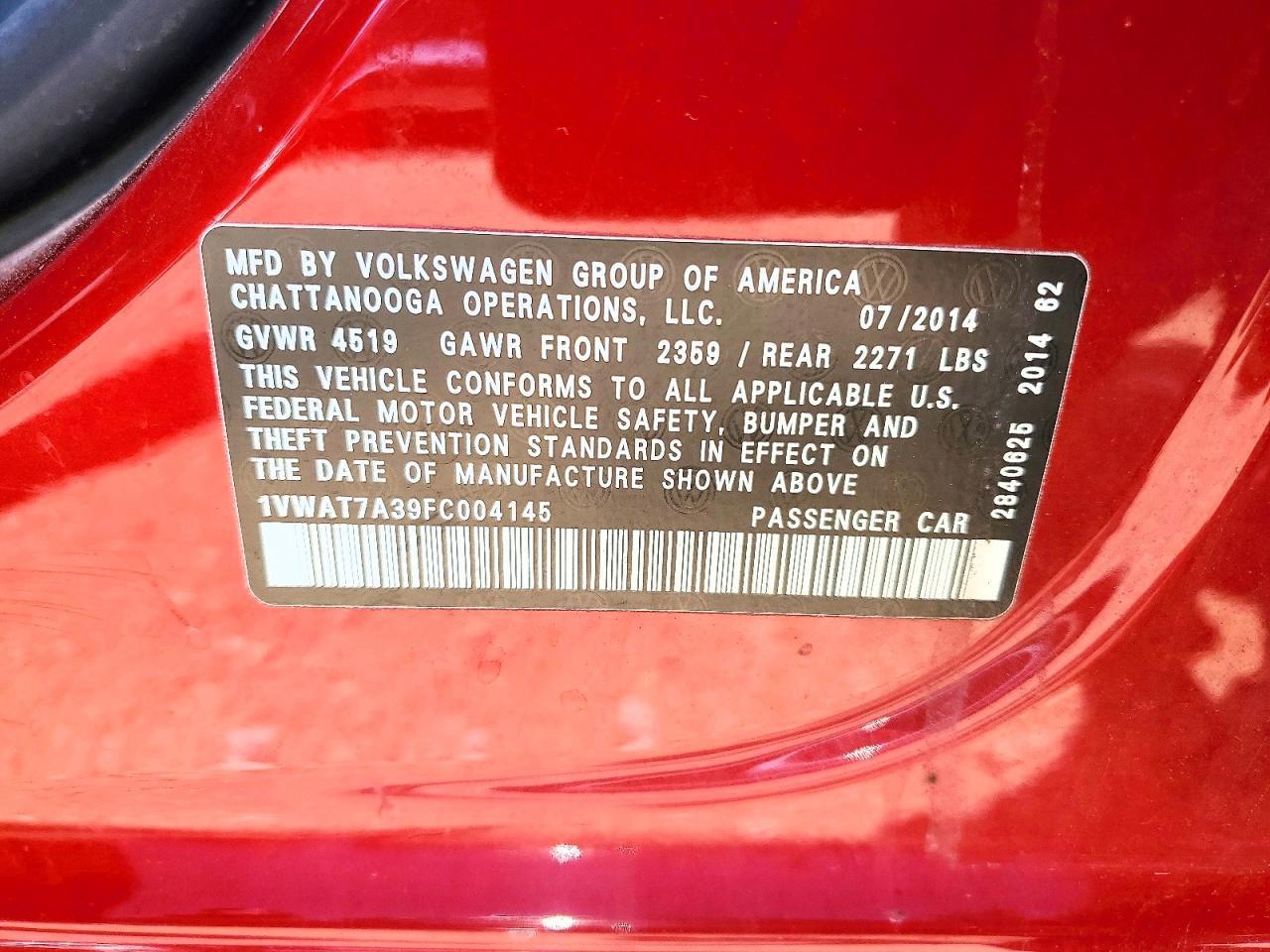 2015 VOLKSWAGEN PASSAT — фото 12