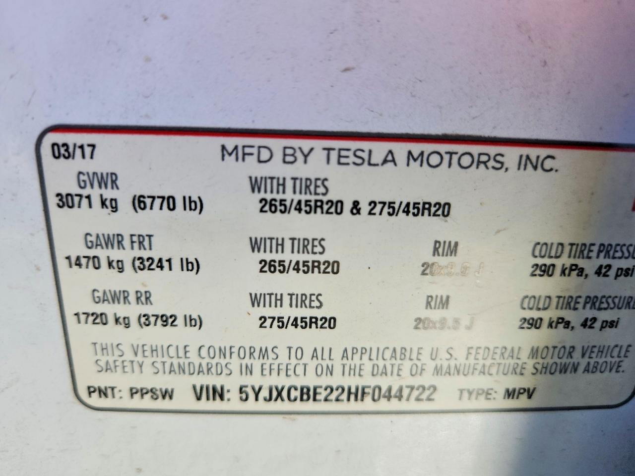 2017 TESLA MODEL X — фото 14