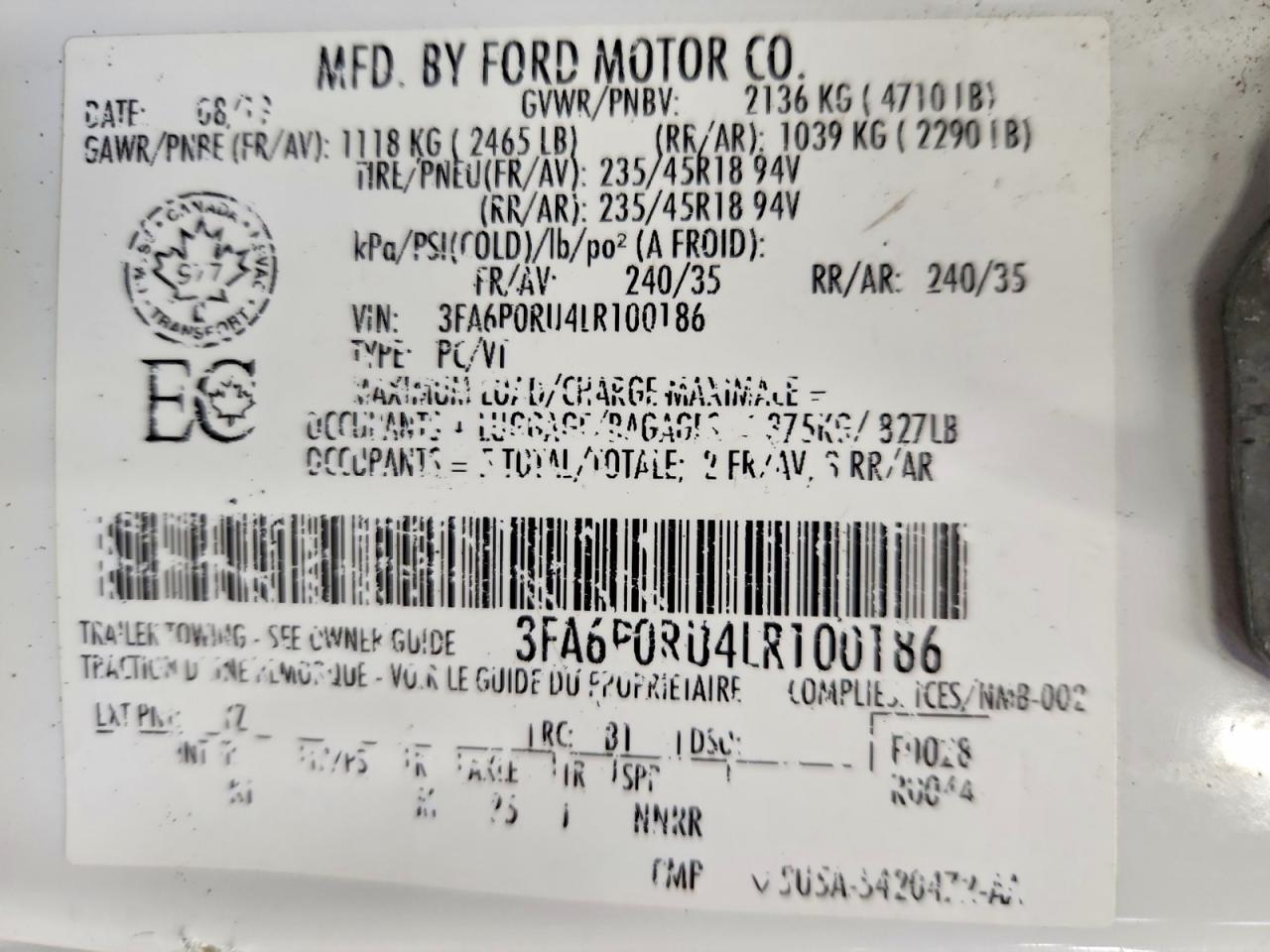 2020 FORD FUSION HYBRID — фото 12