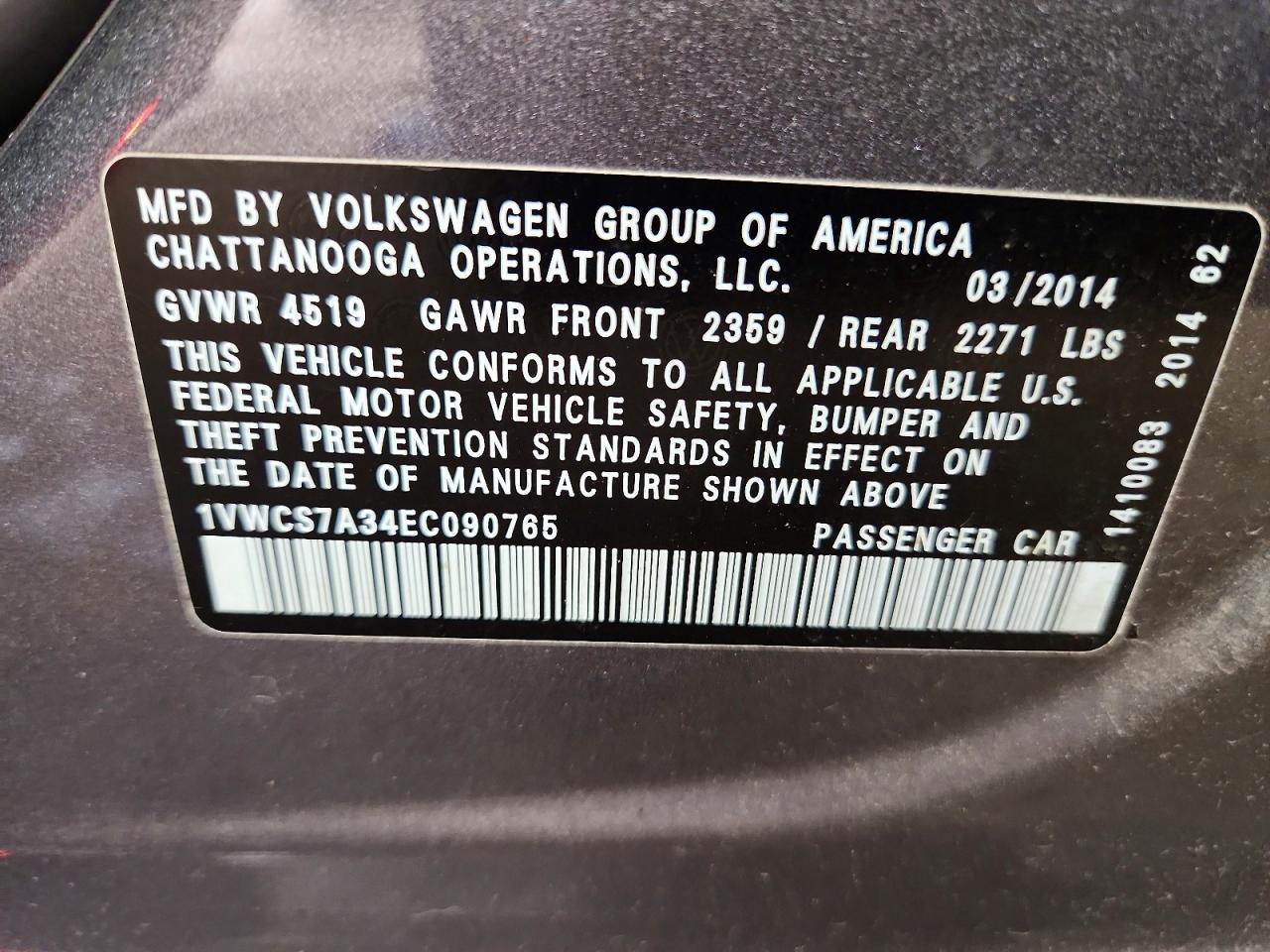 2014 VOLKSWAGEN PASSAT — фото 12