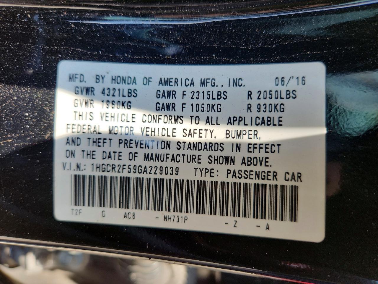 2016 HONDA ACCORD — фото 12