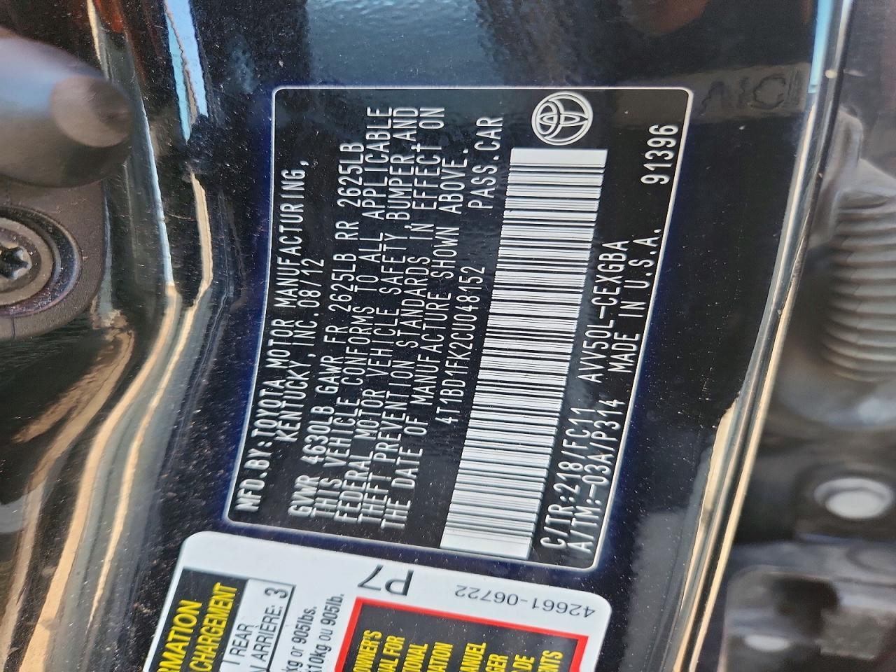 2012 TOYOTA CAMRY HYBRID — фото 12