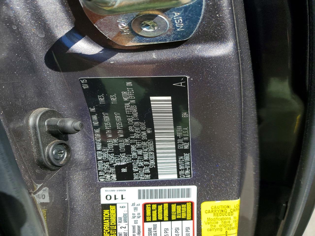 2015 TOYOTA SIENNA — фото 12