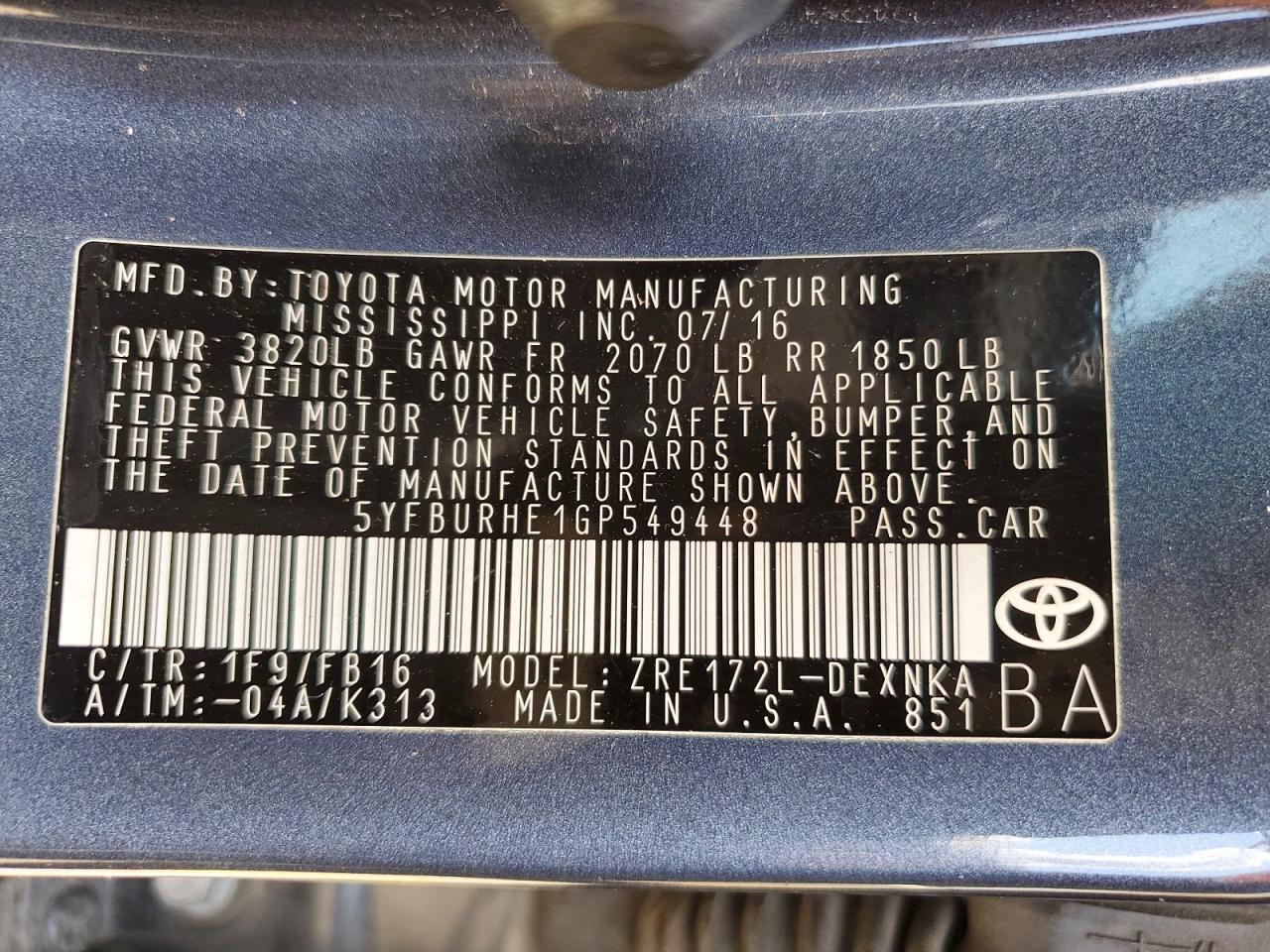 2016 TOYOTA COROLLA — фото 12
