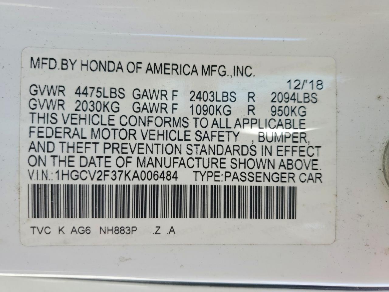 2019 HONDA ACCORD — фото 13