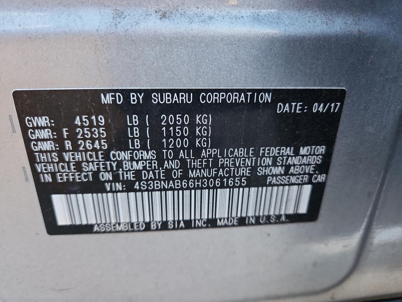 2017 SUBARU LEGACY — фото 13